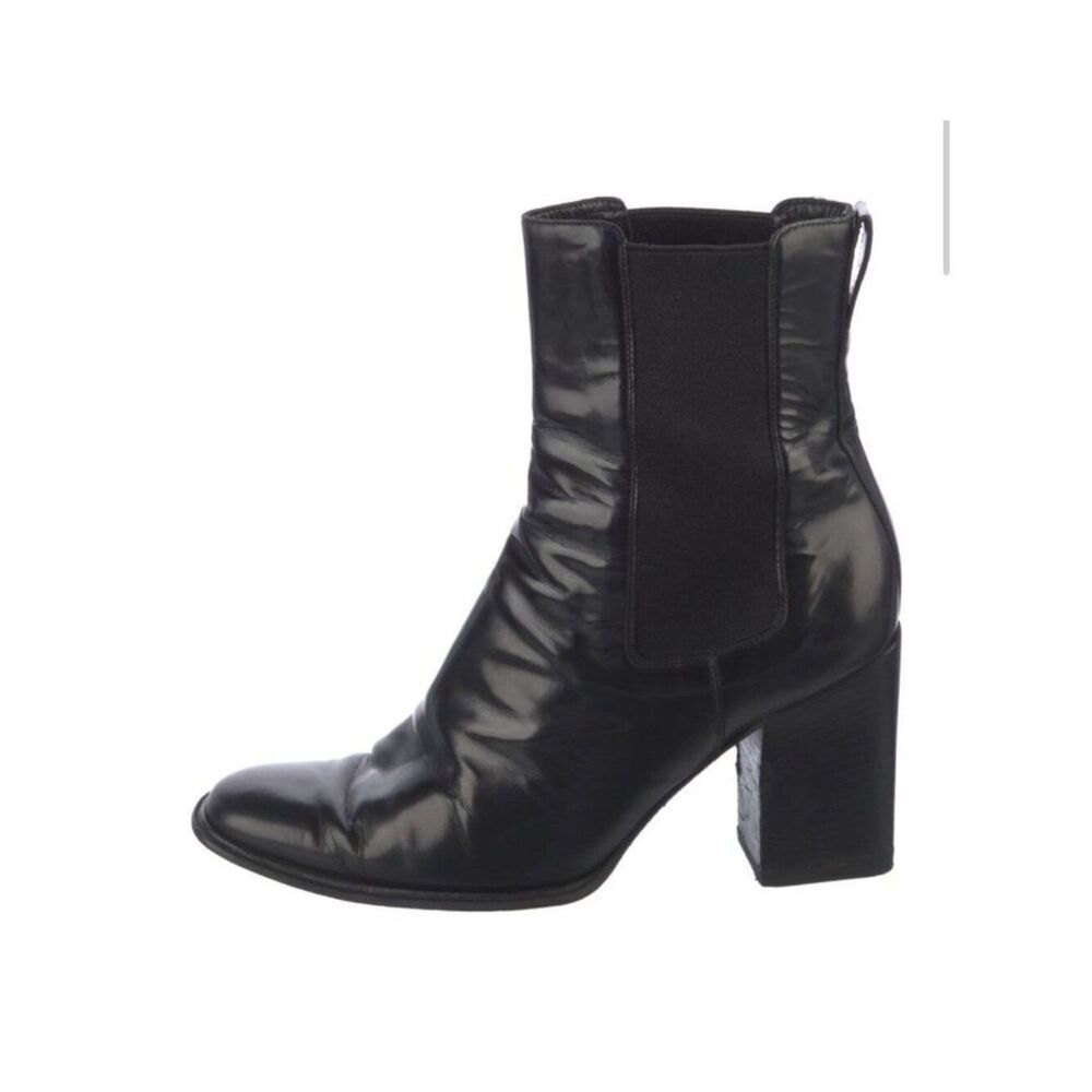 Gucci Authentic Solid Black Leather Block Heel Chelsea Boots 7.5